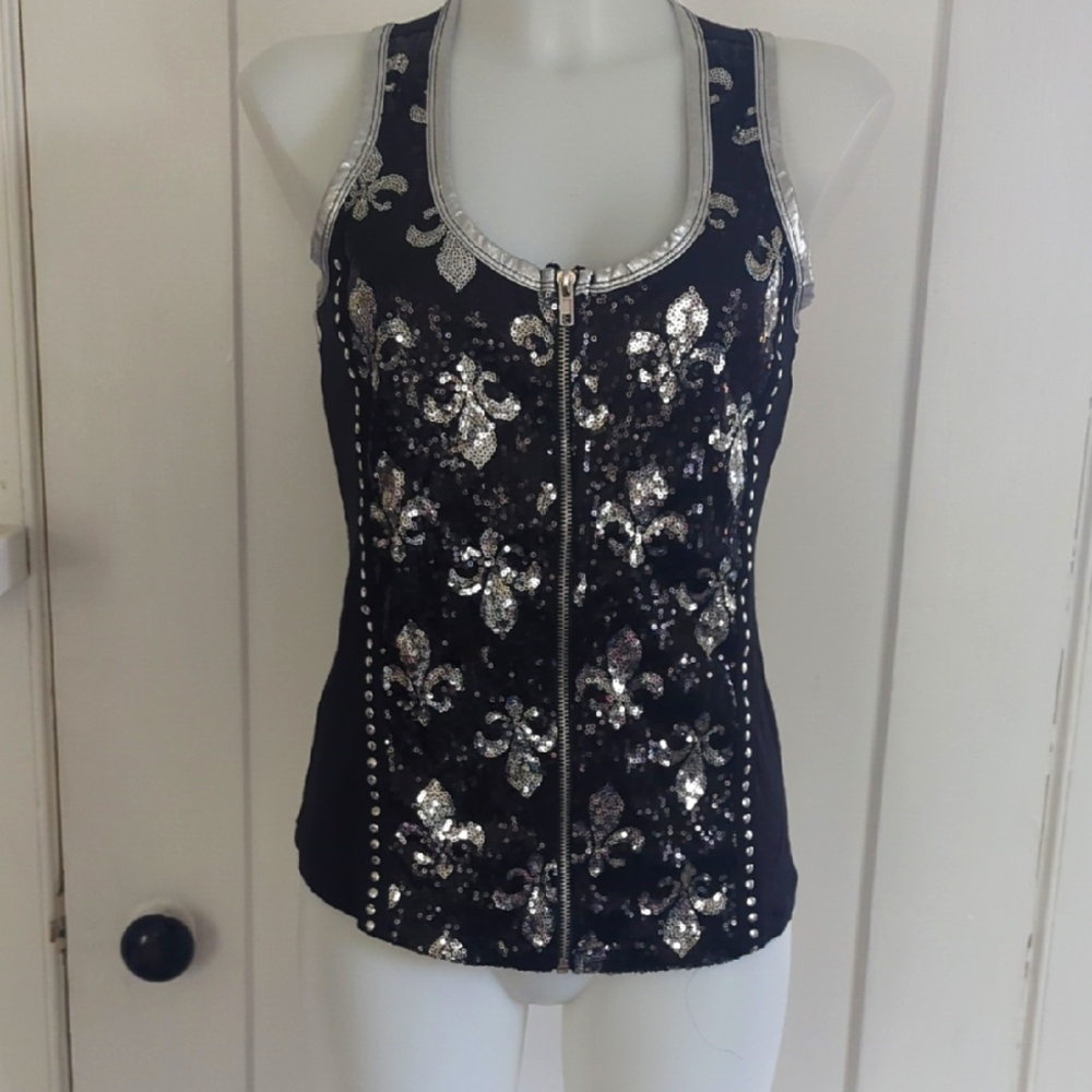 Black and Silver Sequin Embellished Women's Top Bikers Pride